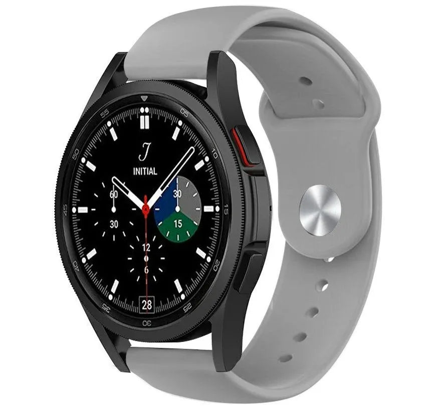 Silicone Sport Strap, grey, on a watch, 3/4 front view