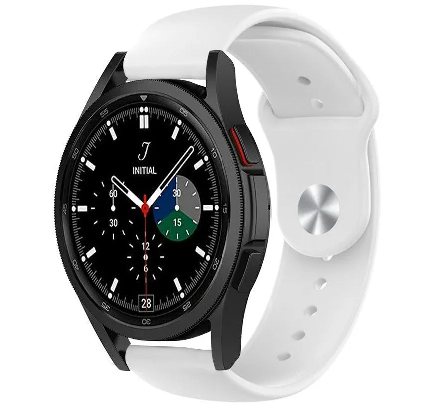 Silicone Sport Strap, white, on a watch, 3/4 front view