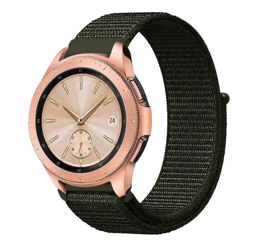 Nylon Strap, dark green, on a watch, 3/4 front view