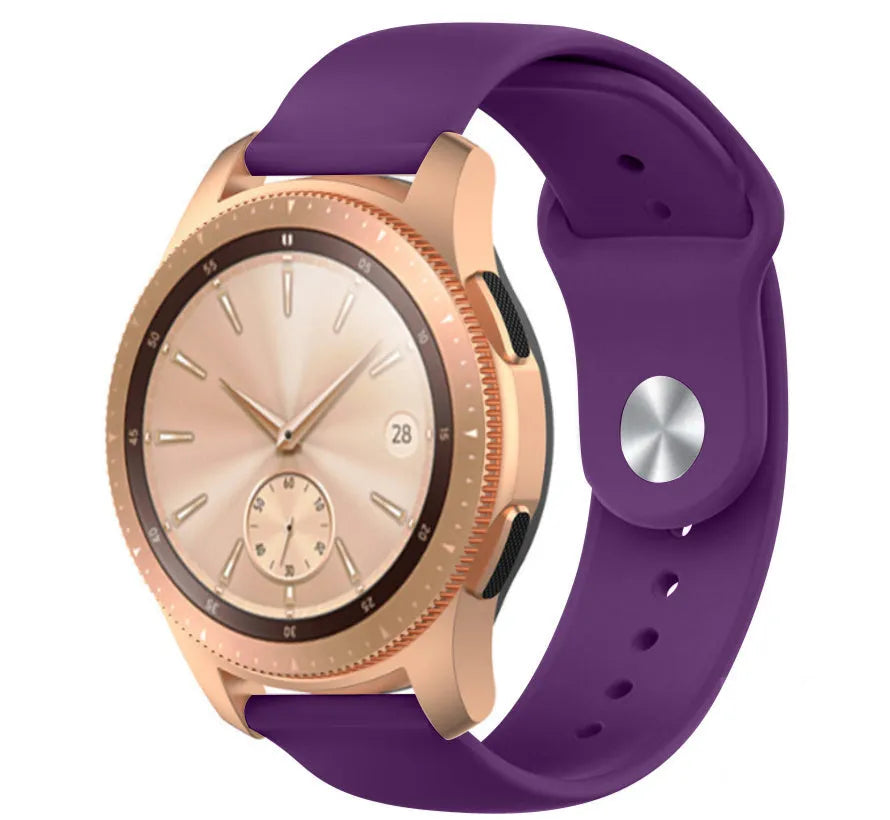 Silicone Sport Strap, purple, on a watch, 3/4 front view