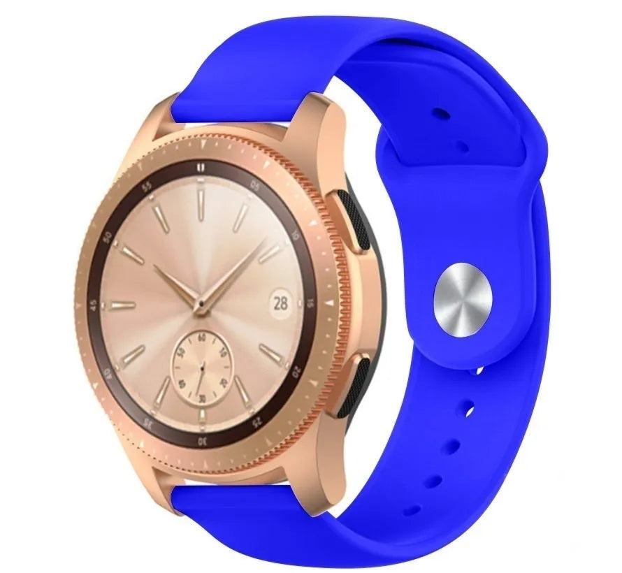 Silicone Sport Strap, blue, on a watch, 3/4 front view