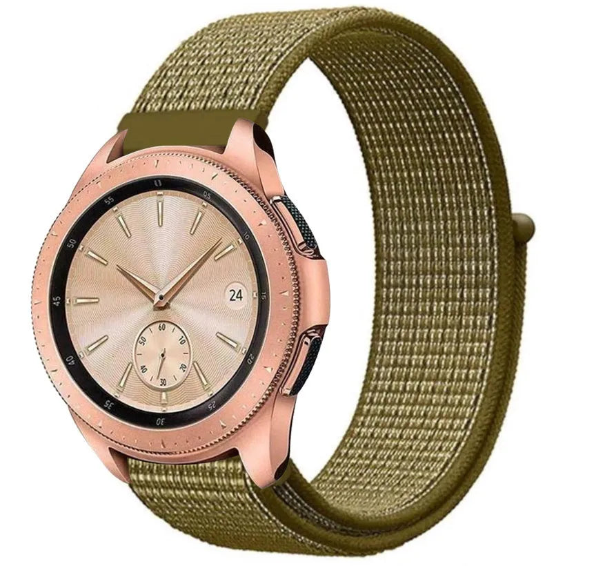 Nylon Strap, olive, on a watch, 3/4 front view