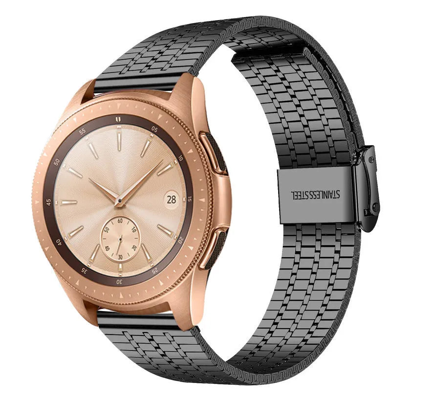 Fine Steel Strap, black, on a watch, 3/4 front view