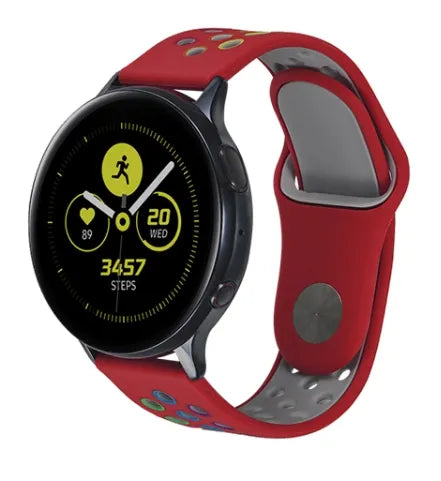 Silicone Sport Strap, red/colourful, on a watch, 3/4 front view