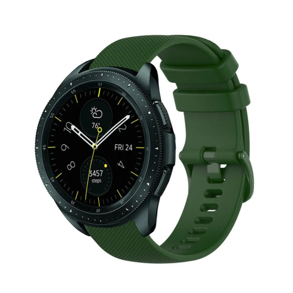 Premium Silicone Strap, army green, on a watch, 3/4 front view