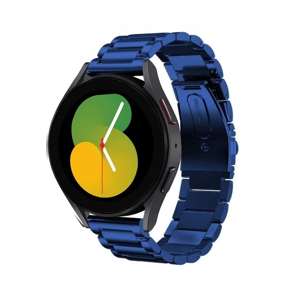 Steel Strap, blue, on a watch, 3/4 front view