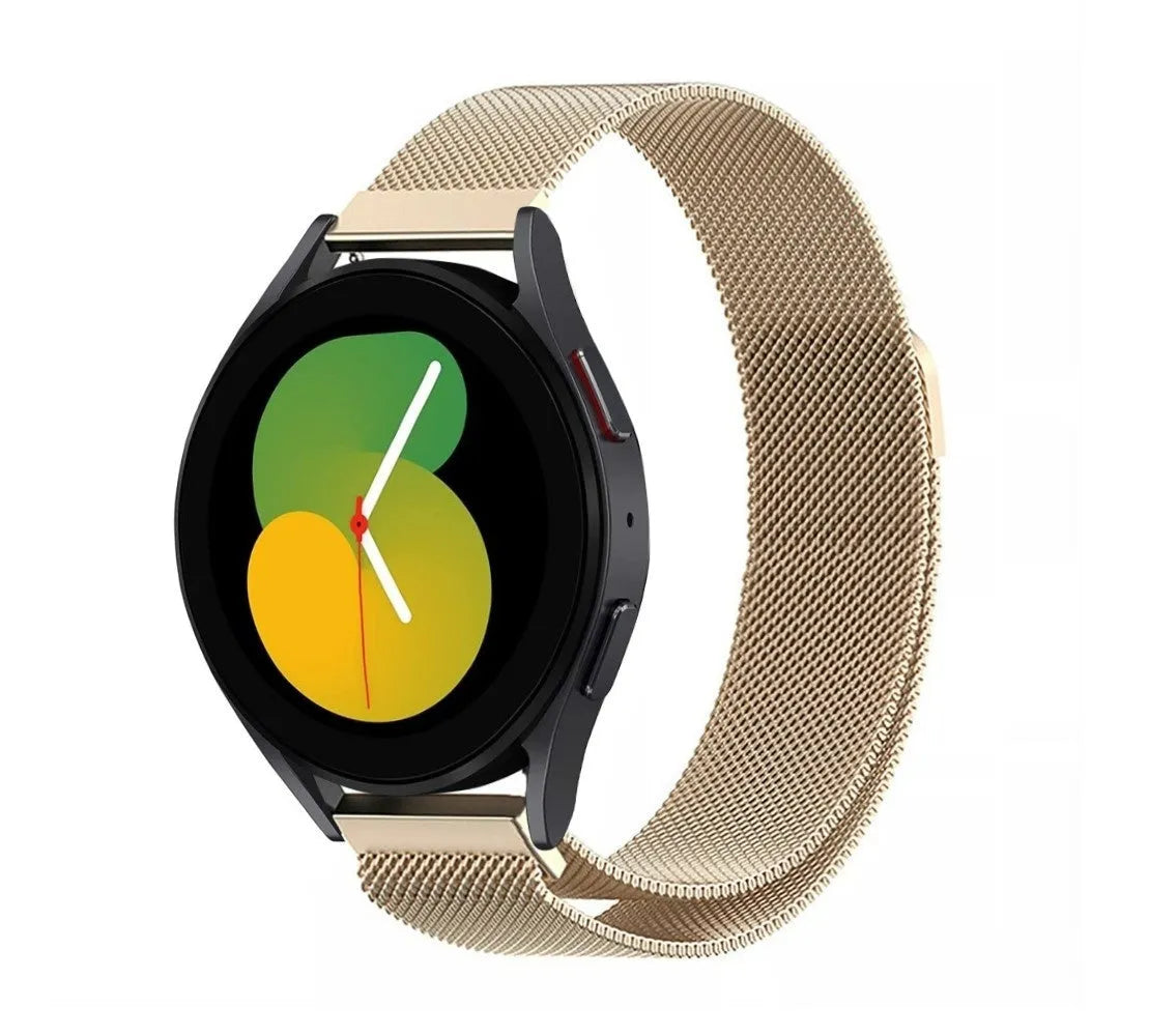 Milanese Strap, champagne, on a watch, 3/4 front view