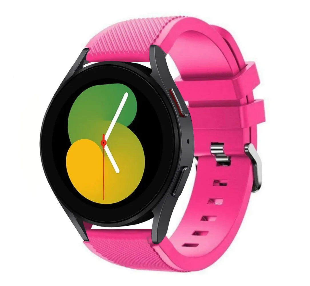 Twill Silicone Strap, bright pink, on a watch, 3/4 front view
