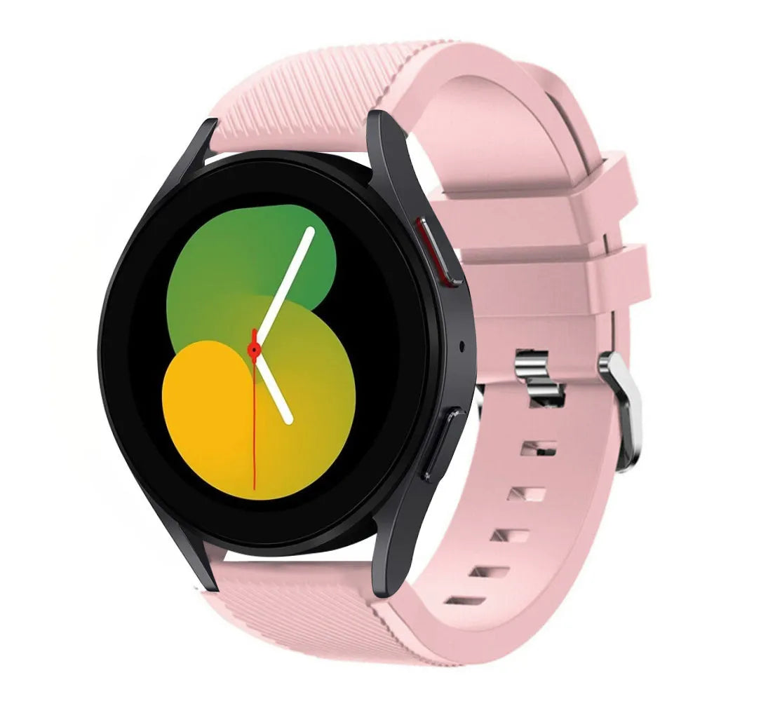 Twill Silicone Strap, pink, on a watch, 3/4 front view