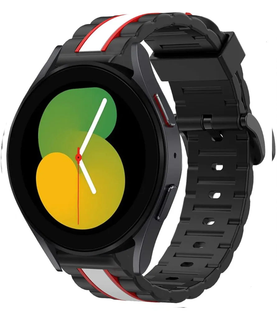Silicone Special Edition Strap, black/white, on a watch, 3/4 front view