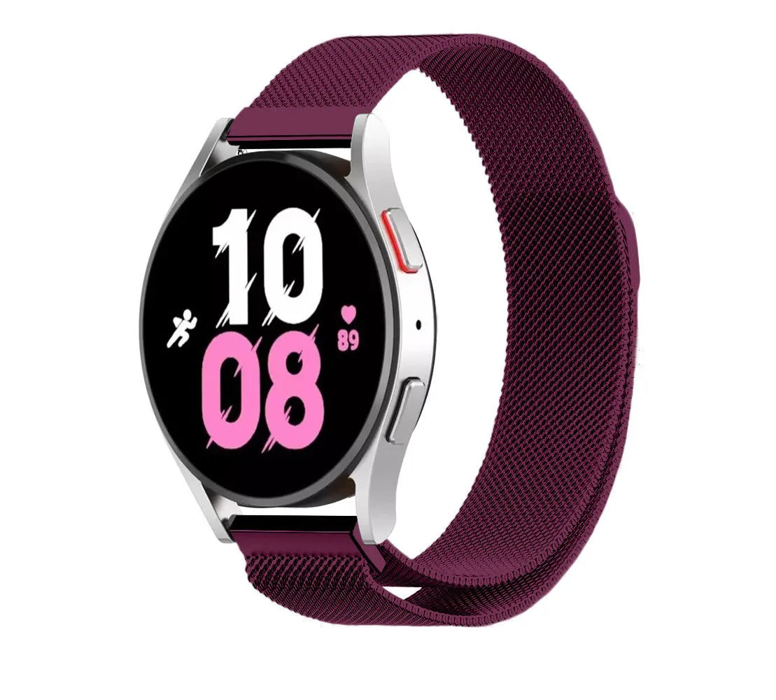 Milanese Strap, purple, on a watch, 3/4 front view