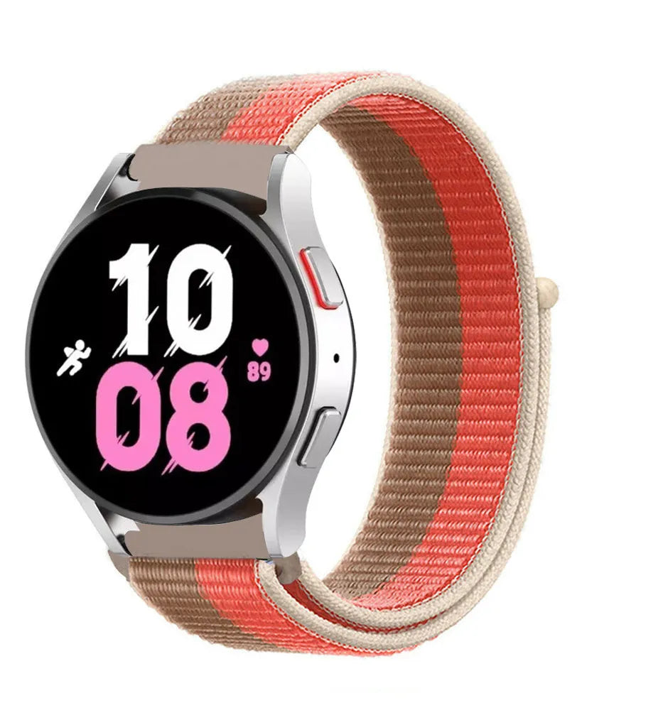 Nylon Strap, pink pomelo, on a watch, 3/4 front view