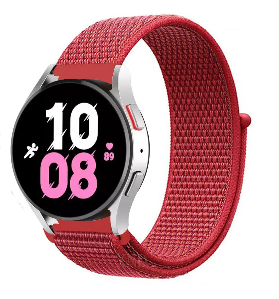 Nylon Strap, red, on a watch, 3/4 front view
