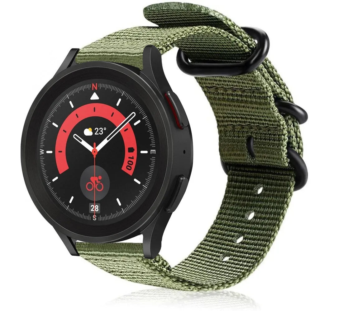 Nylon Buckle Strap, green, on a watch, 3/4 front view