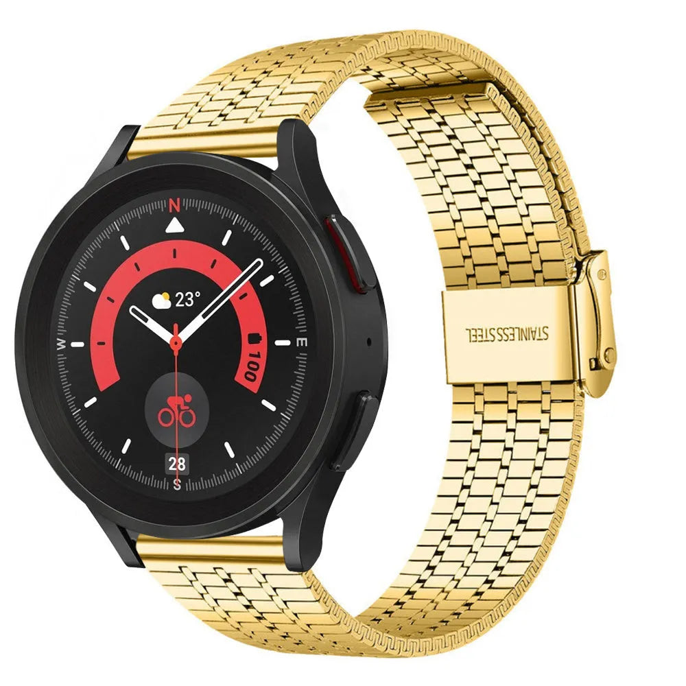 Fine Steel Strap, gold, on a watch, 3/4 front view