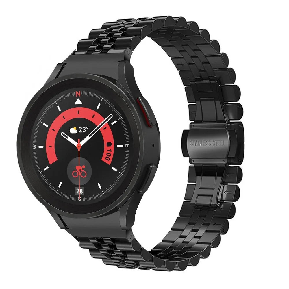 Jubilee Steel Strap, black, on a watch, 3/4 front view