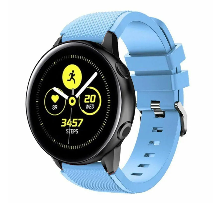 Twill Silicone Strap, sand blue, on a watch, 3/4 front view