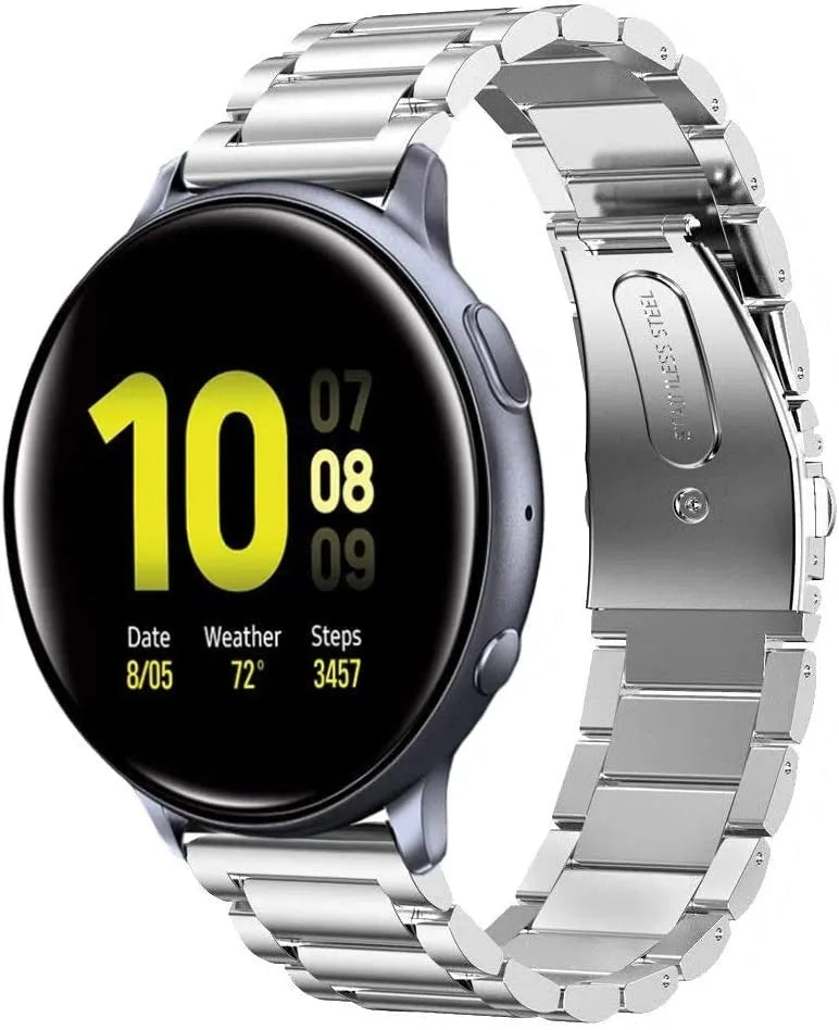 Steel Strap, silver, on a watch, 3/4 front view