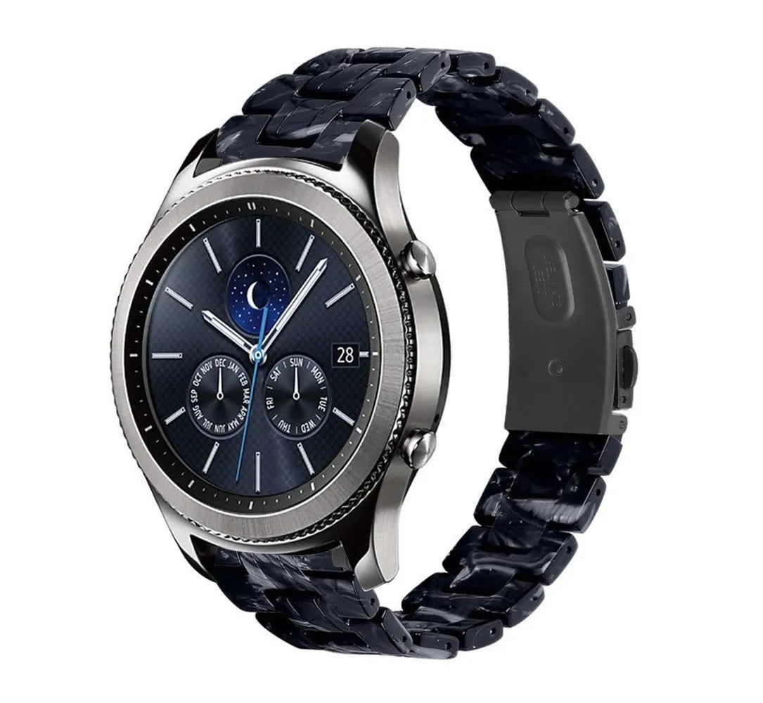 Metal Resin Strap, black/white, on a watch, 3/4 front view
