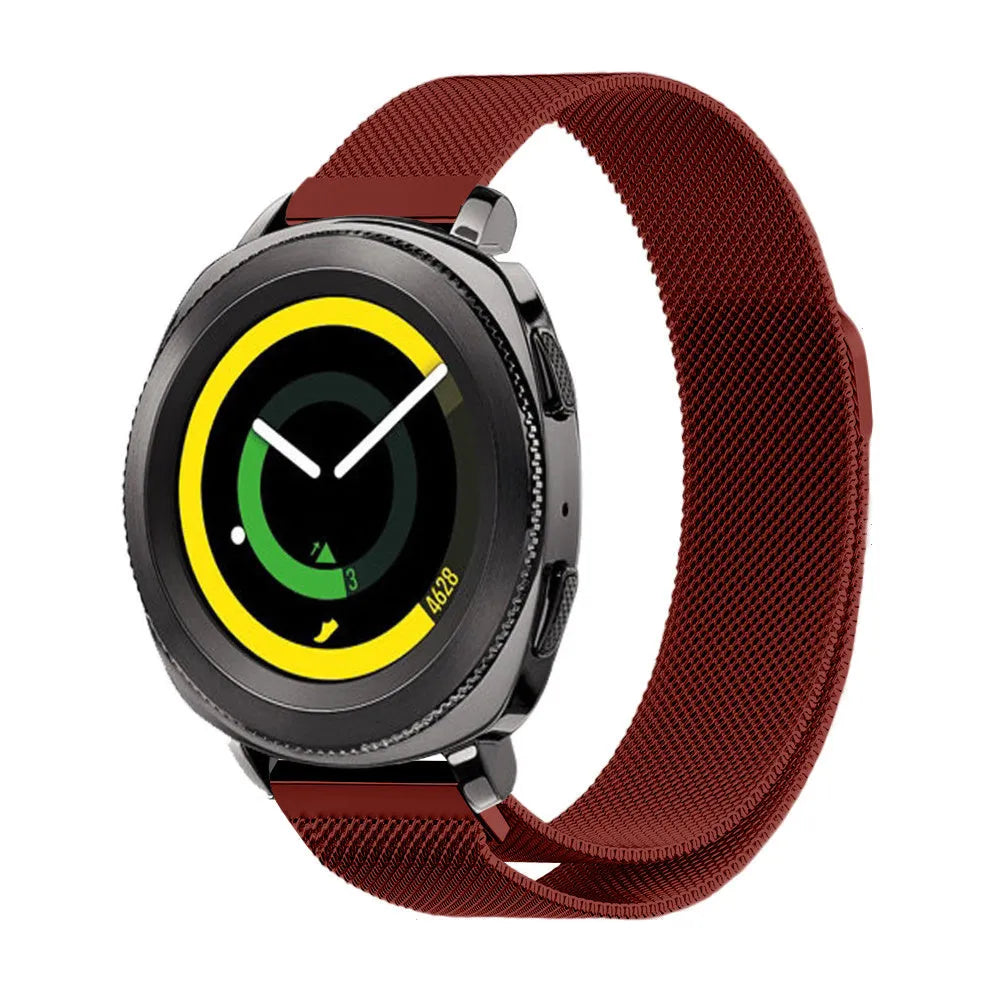 Milanese Strap, red, on a watch, 3/4 front view