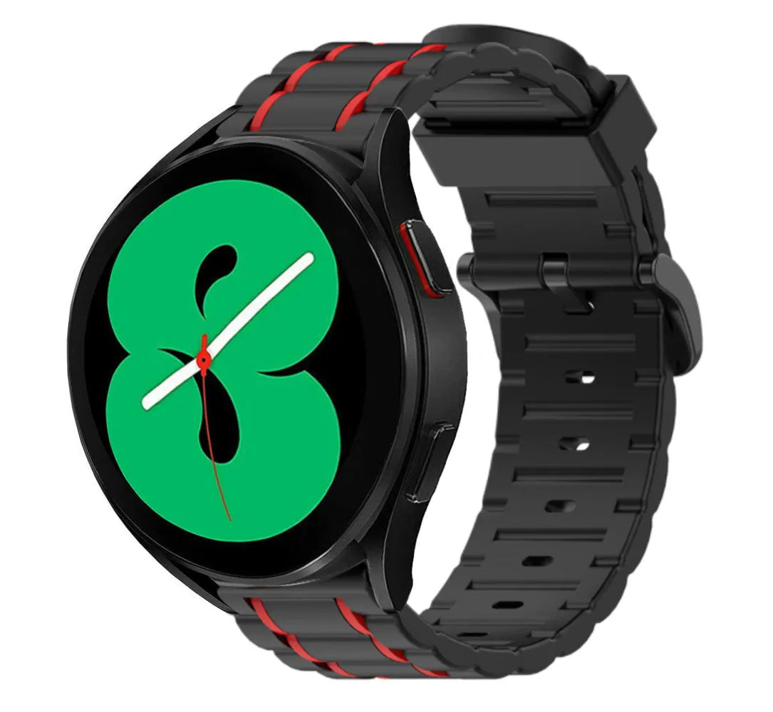 Silicone Strap 'Tough', black/red, on a watch, 3/4 front view