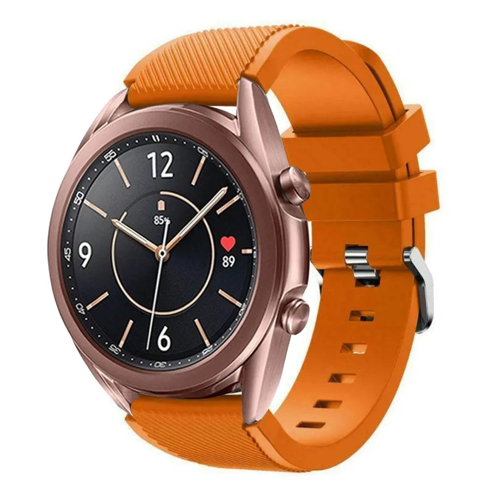 Twill Silicone Strap, orange, on a watch, 3/4 front view