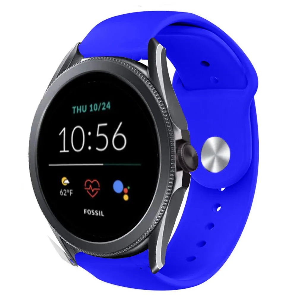 Silicone Sport Strap, blue, on a watch, 3/4 front view