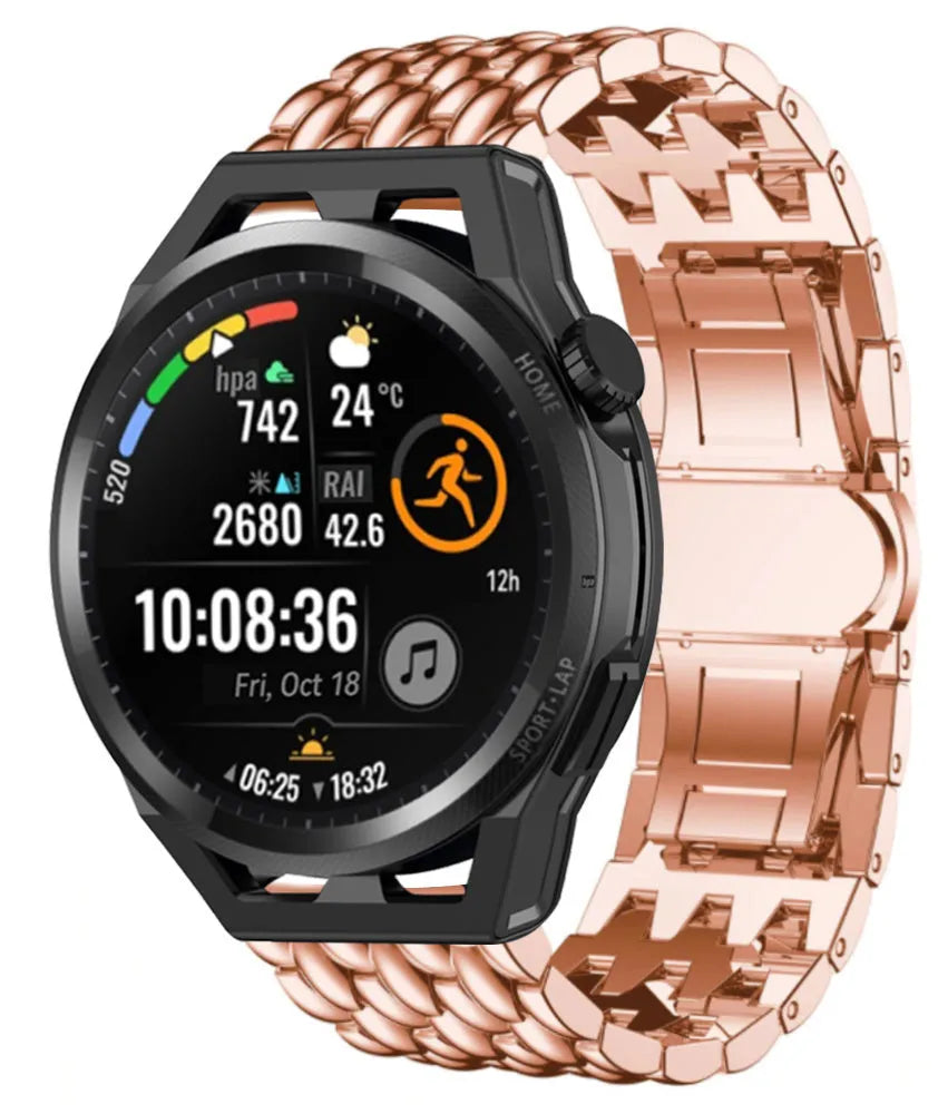 Steel Dragon Strap, rose gold, on a watch, 3/4 front view