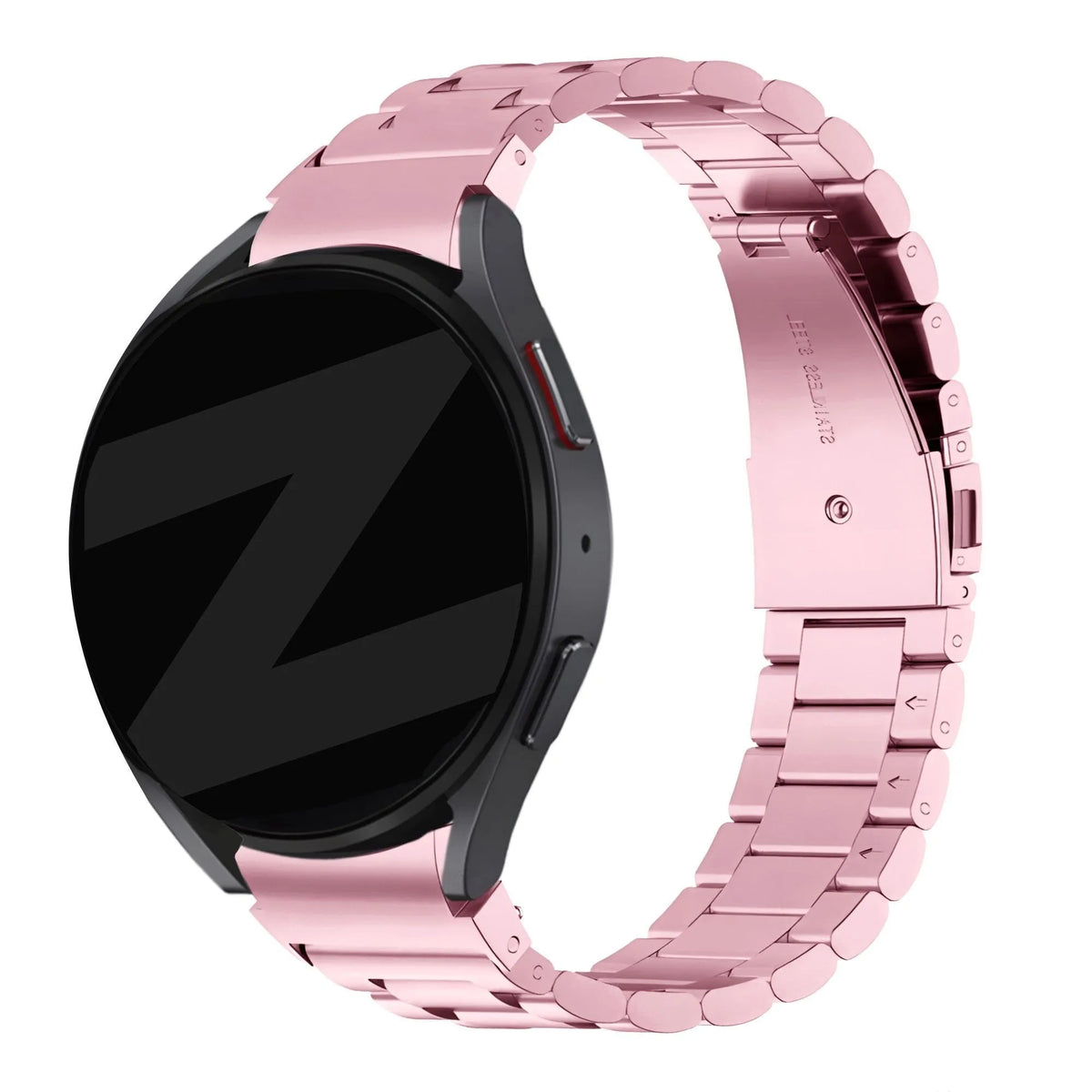 Steel Strap 'Classic', pink, on a watch, 3/4 front view