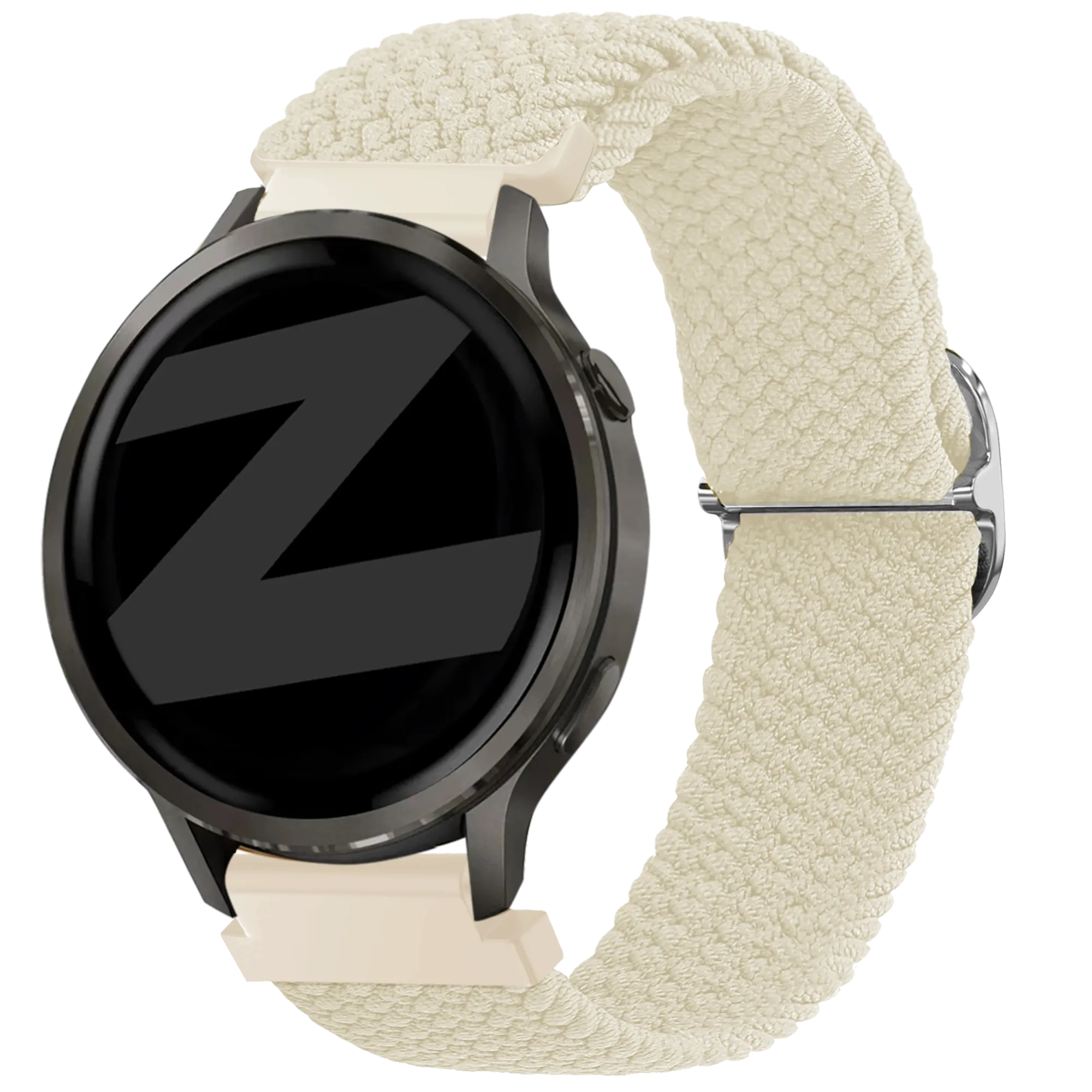 Braided Nylon Strap, starlight, on a watch, 3/4 front view