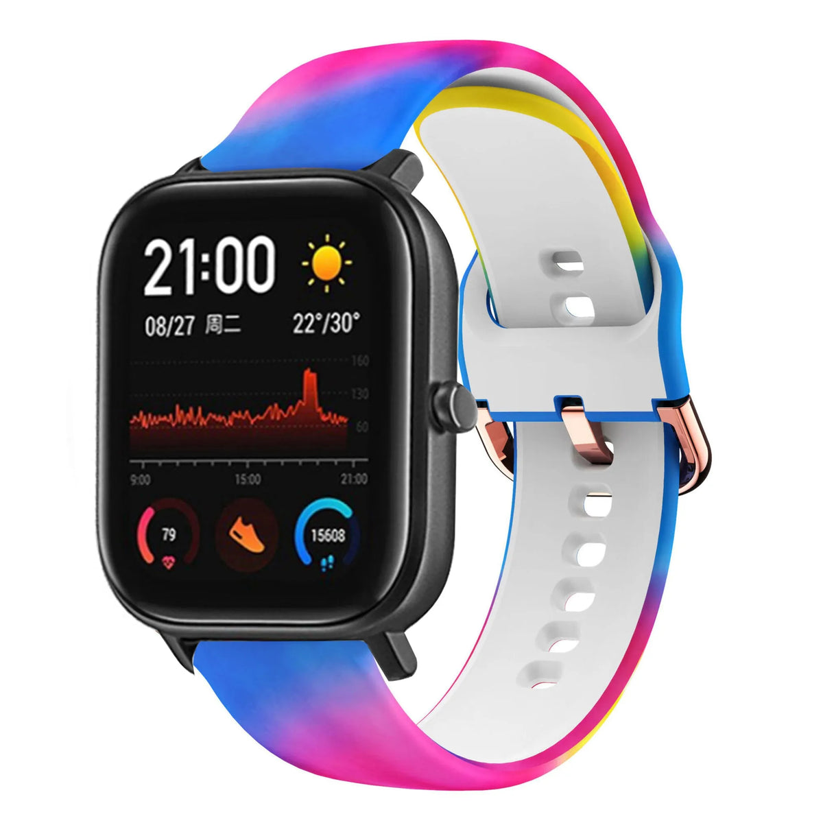 Print Silicone Strap, on a watch, 3/4 front view