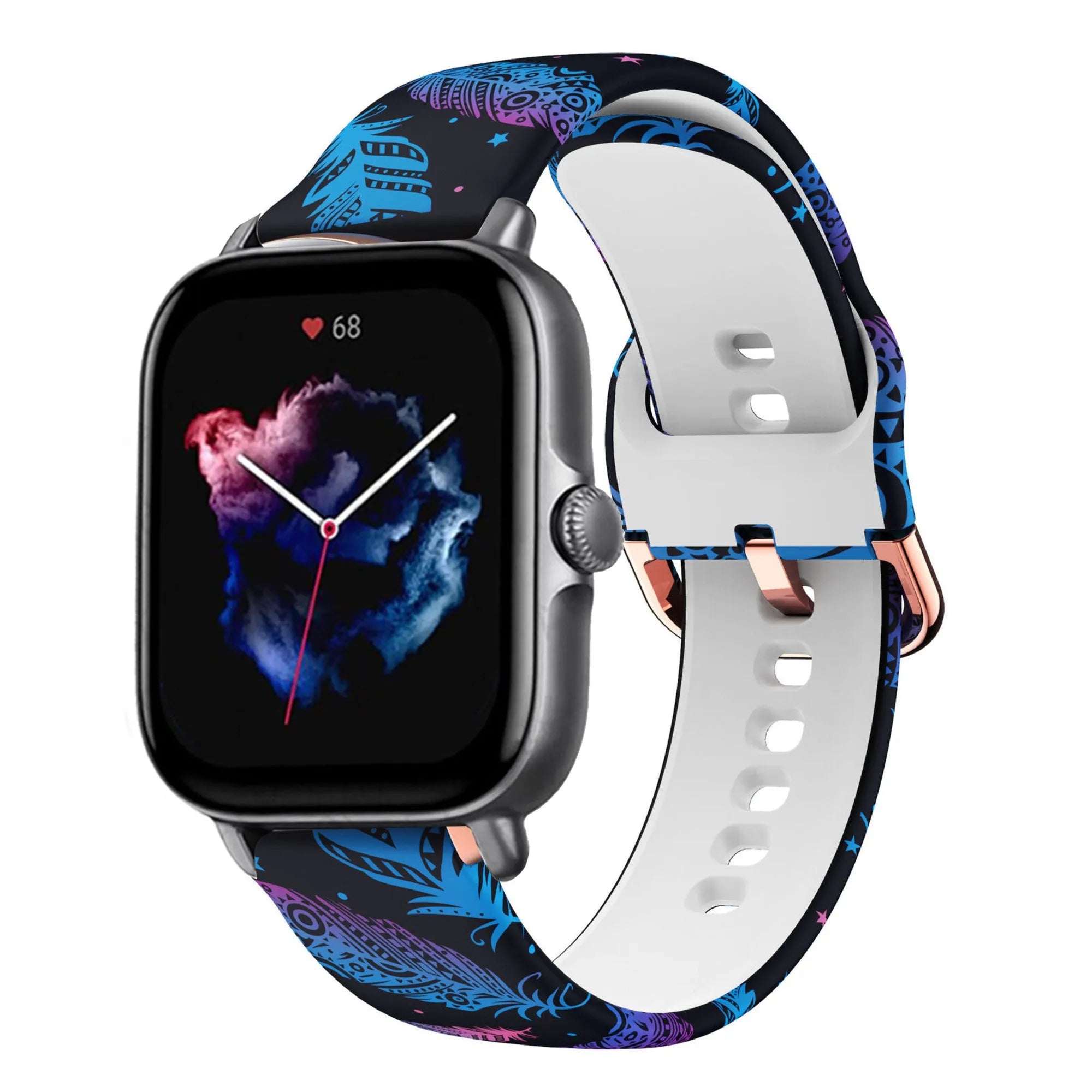 Print Silicone Strap, on a watch, 3/4 front view