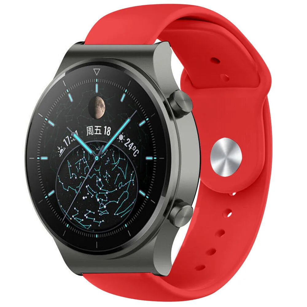 Silicone Sport Strap, red, on a watch, 3/4 front view