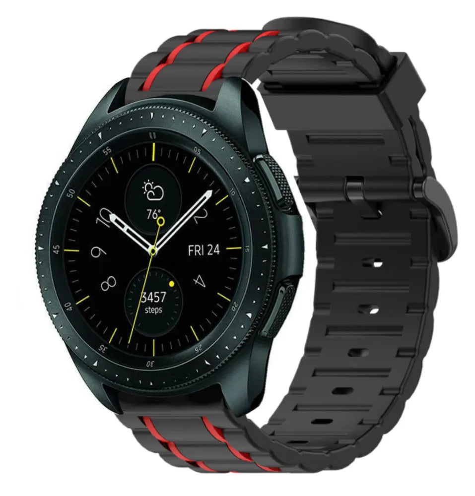 Silicone Strap 'Tough', black/red, on a watch, 3/4 front view