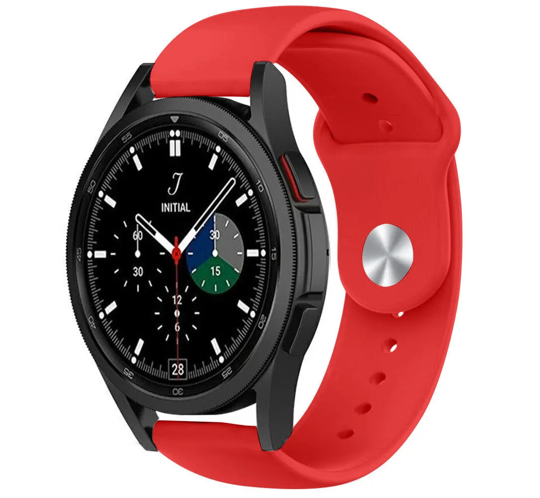 Silicone Sport Strap, red, on a watch, 3/4 front view