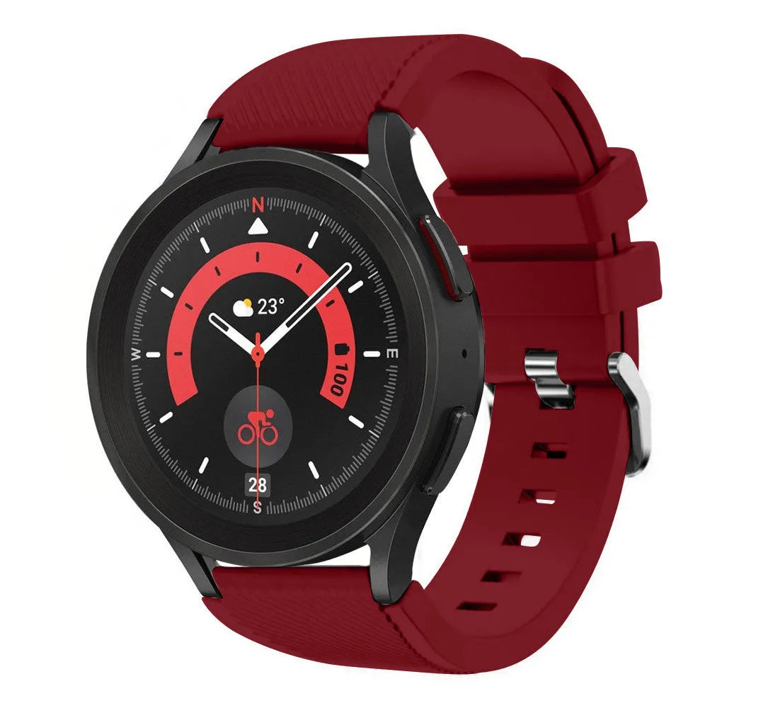 Twill Silicone Strap, burgundy, on a watch, 3/4 front view