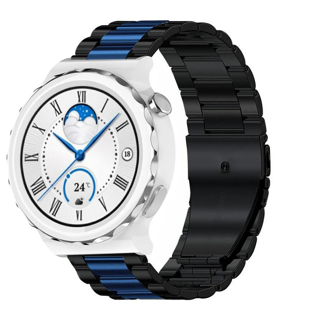 Steel Strap, black/blue, on a watch, 3/4 front view