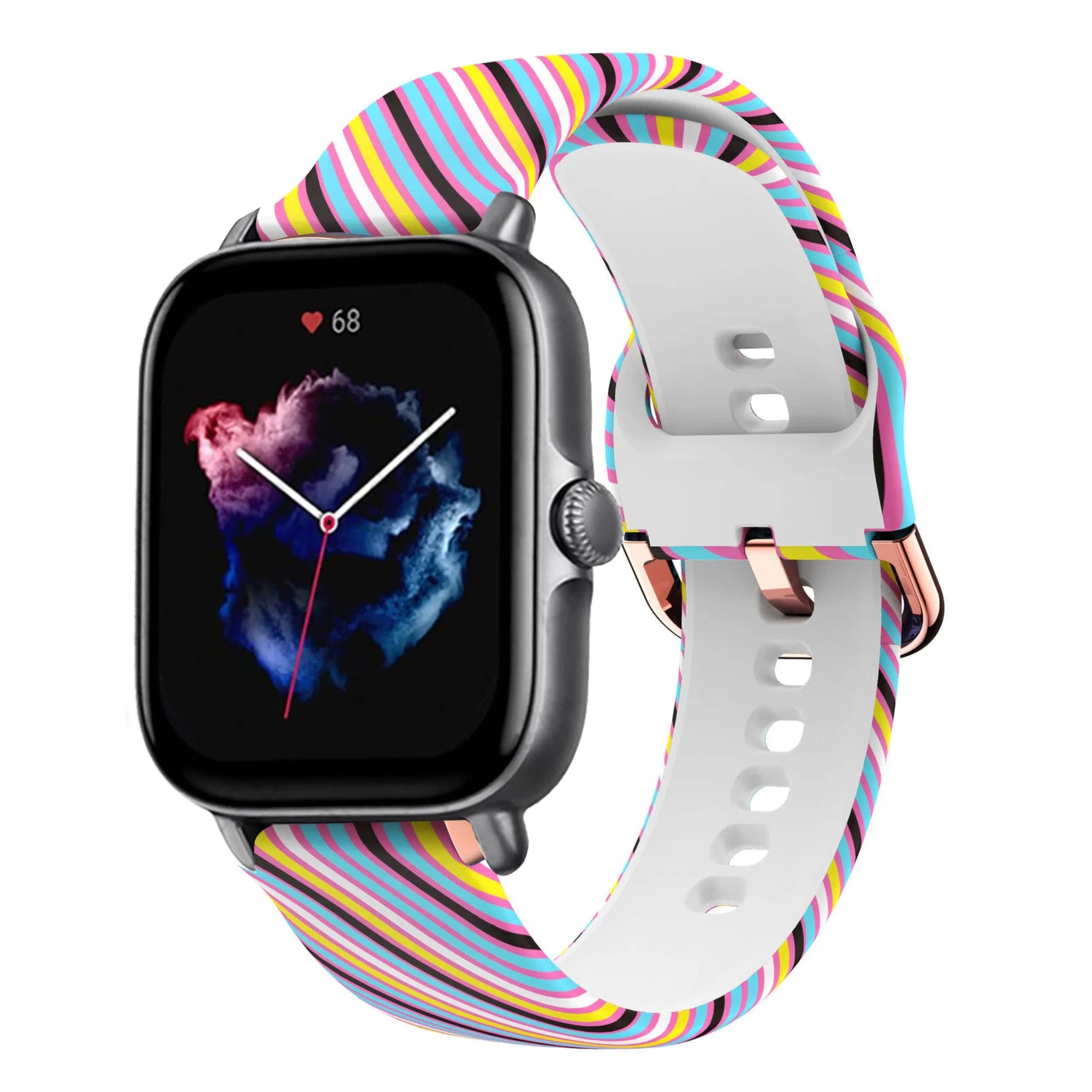 Print Silicone Strap, on a watch, 3/4 front view