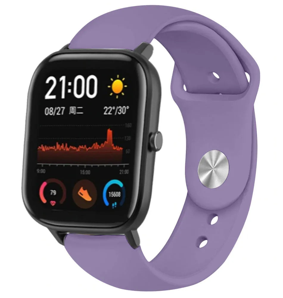Silicone Sport Strap, lilac, on a watch, 3/4 front view