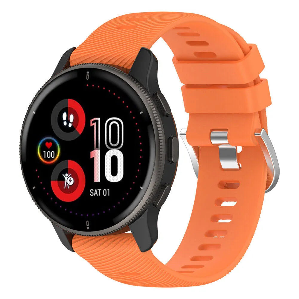 Silicone Strap, orange, on a watch, 3/4 front view