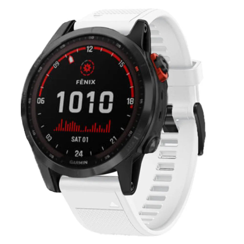 Silicone Strap, white, on a watch, 3/4 front view