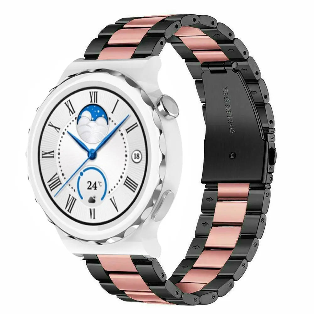 Steel Strap, black/pink, on a watch, 3/4 front view