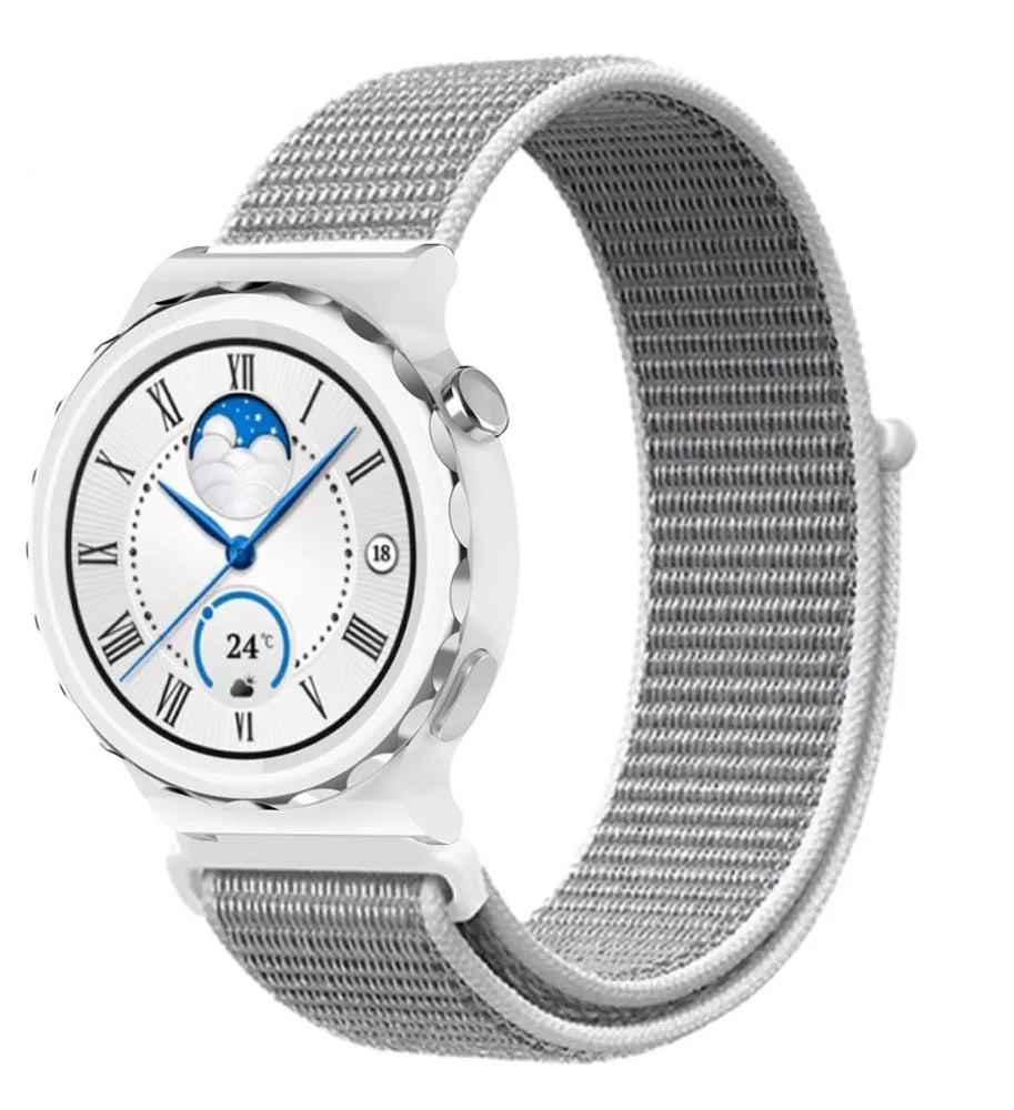 Nylon Strap, grey, on a watch, 3/4 front view