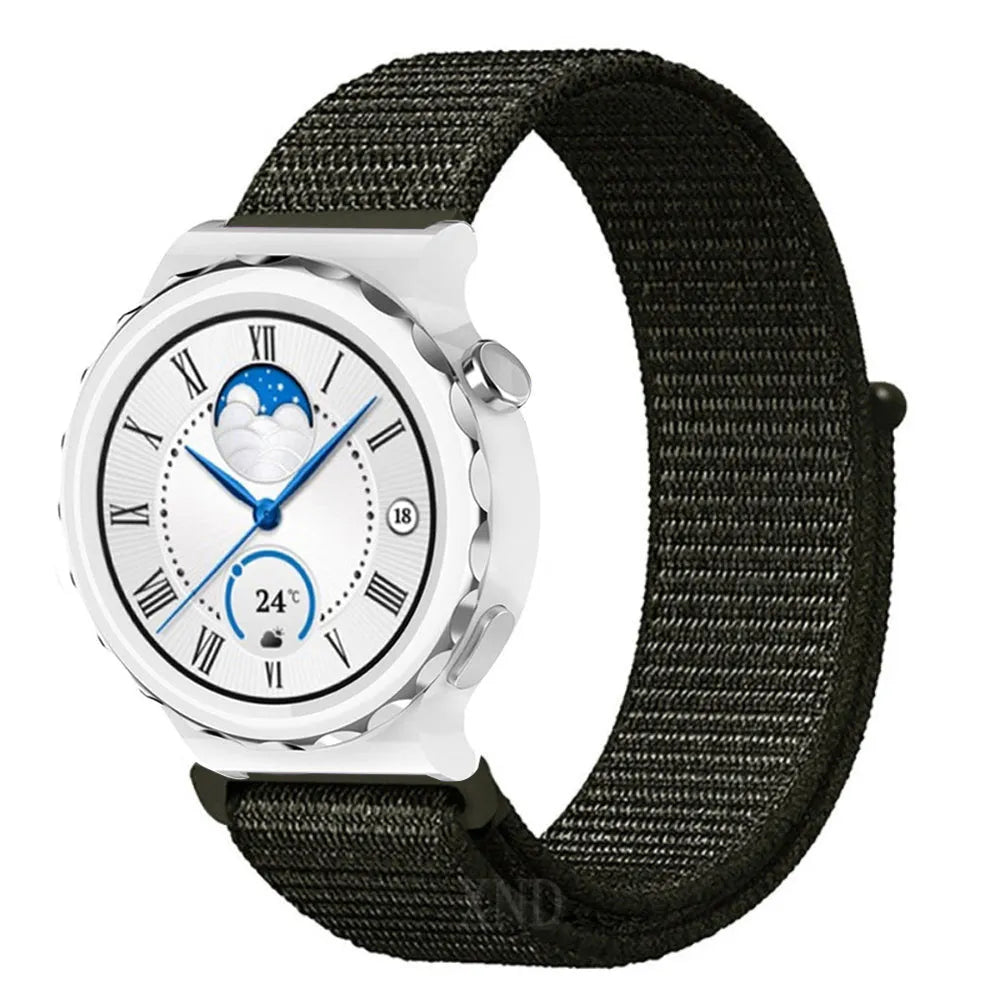 Nylon Strap, dark green, on a watch, 3/4 front view
