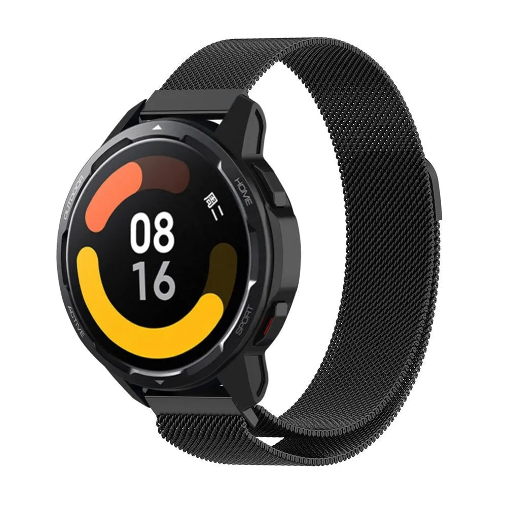 Milanese Strap, black, on a watch, 3/4 front view