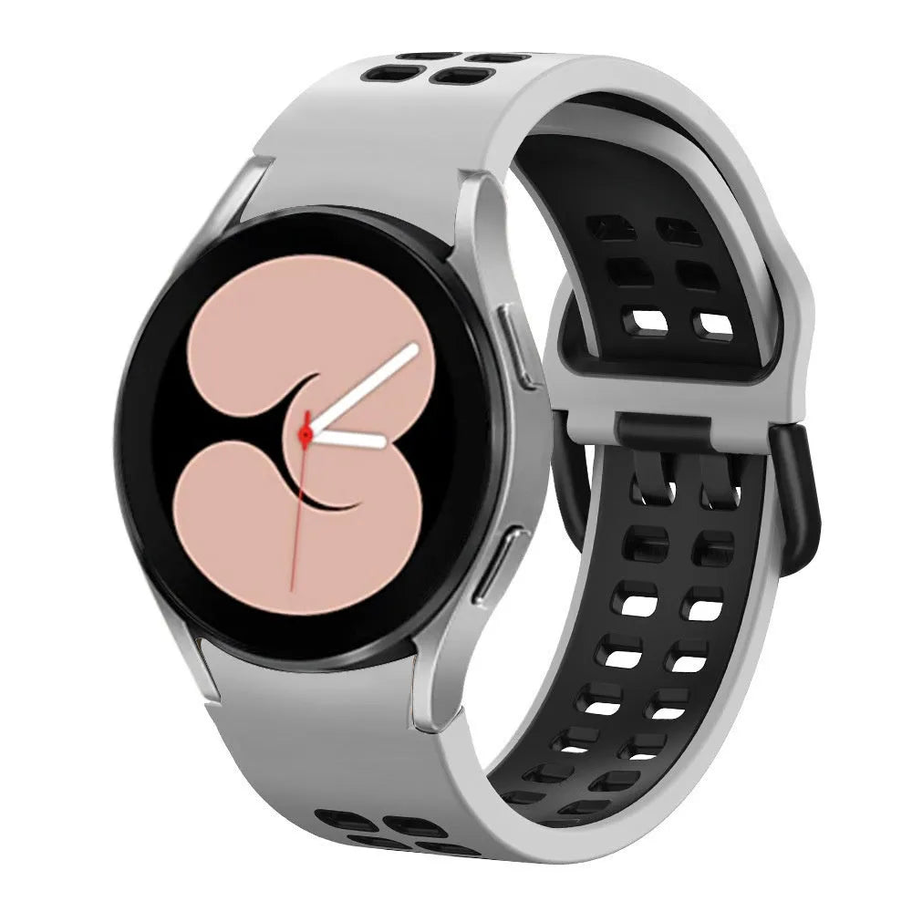 Silicone Squared Sport Strap, white/black, on a watch, 3/4 front view