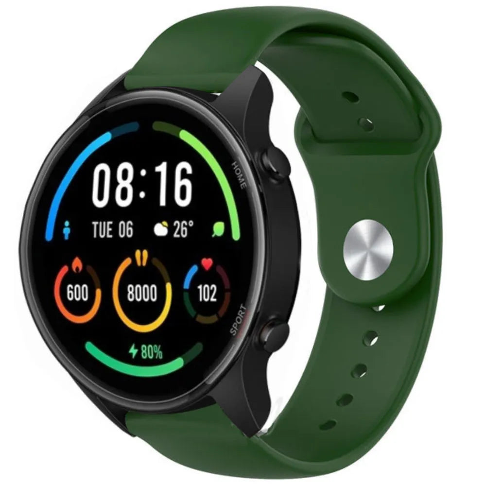 Silicone Sport Strap, army green, on a watch, 3/4 front view