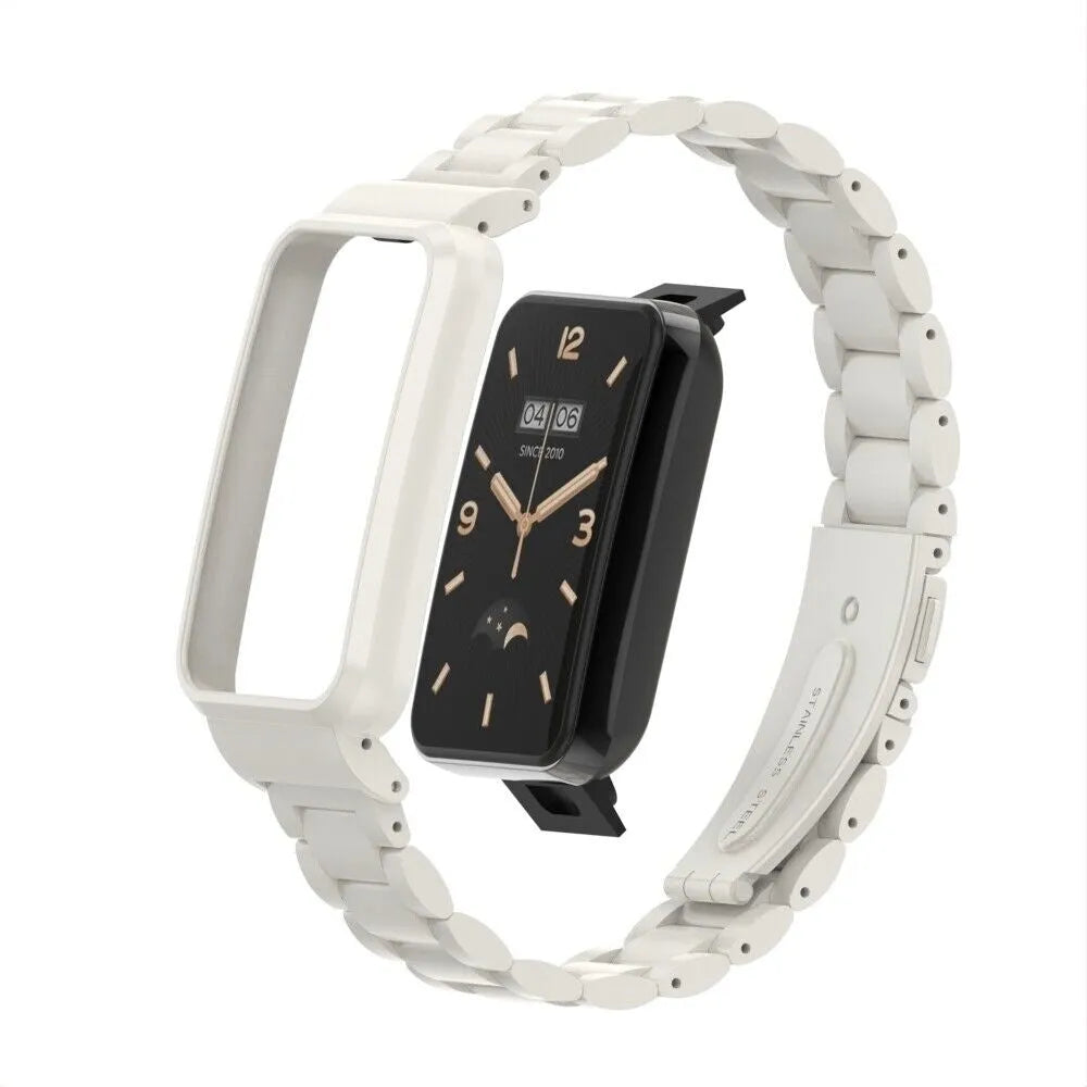 Steel Strap, white, on a watch, 3/4 front view