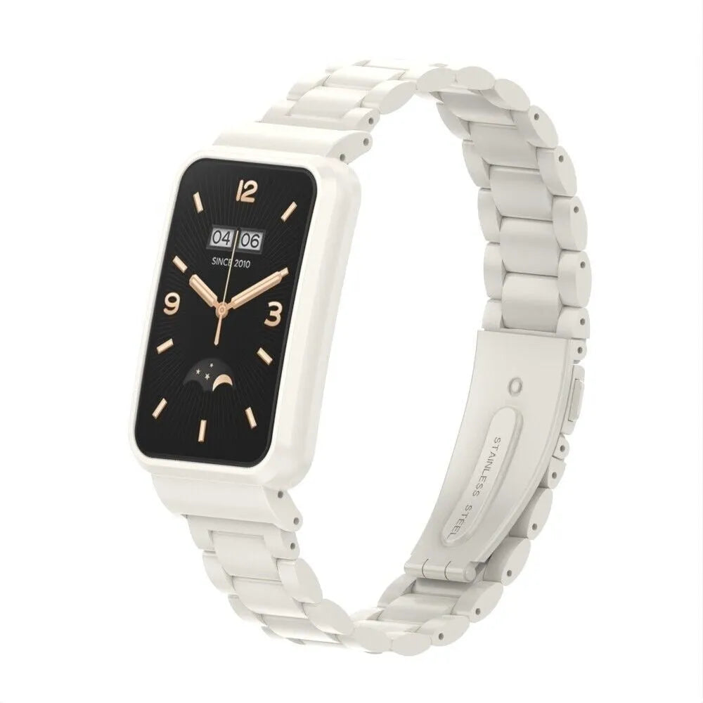 Steel Strap, white, on a watch, 3/4 front view