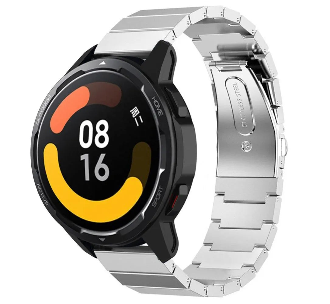 Premium Metal Strap, silver, on a watch, 3/4 front view